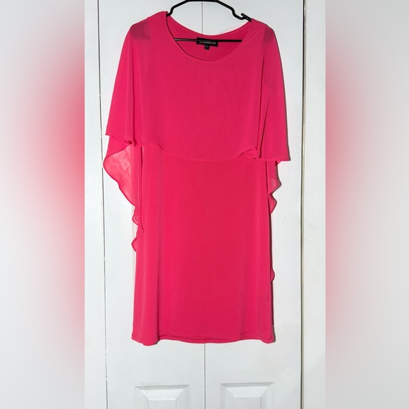 Glamour Nights Pink Popover Cape Sheath Dress Size 6 Chiffon Overlay - Picture 2 of 9